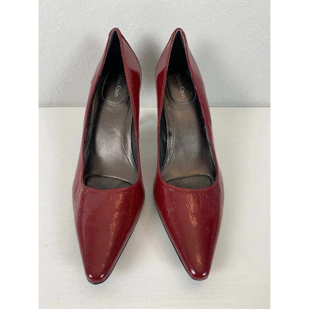 Calvin Klein Dolly Classic Pump Slim Heels Ruby Red Leather Pointed Toe 7M